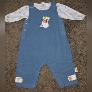 Vtg Winnie The Pooh Blue Baby Overalls